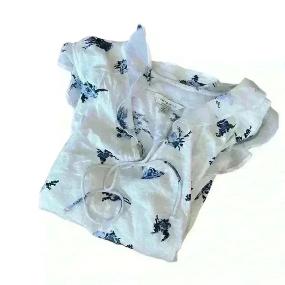 LUCKY BRAND Woman’s Floral Print V- Neck Ruffle Sleeve Cotton Blouse S Medium​ - Picture 7 of 7